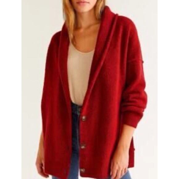 Free People Eucalyptus Cardigan Button Wool Blend Oversized Red Small - Picture 1 of 8